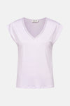 Paars T-shirt met korte mouwen van Molly Bracken met V-hals versierd met zilveren details.