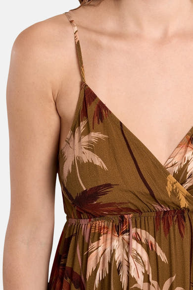 Robe multicolore de Molly Bracken, imprimé tropical avec bretelles fines et décolleté cache-cœur.