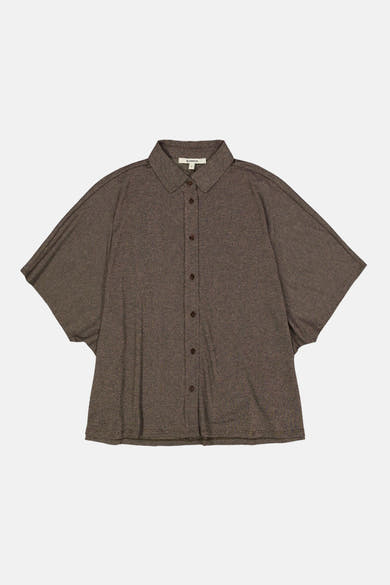 Brown textured blouse with 3/4 sleeves by Garcia, featuring a classic collar and front button closure, shown flat in front view.