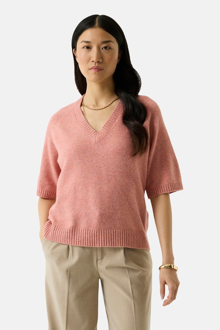 Pull col V corail - GARCIA