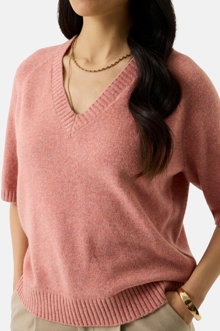 Pull col V corail - GARCIA