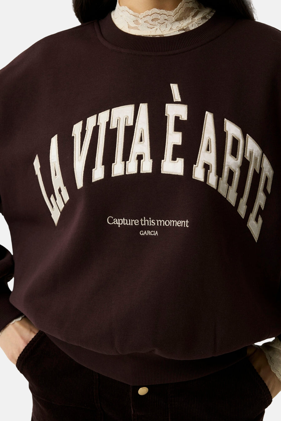 Sweat col rond brun - GARCIA