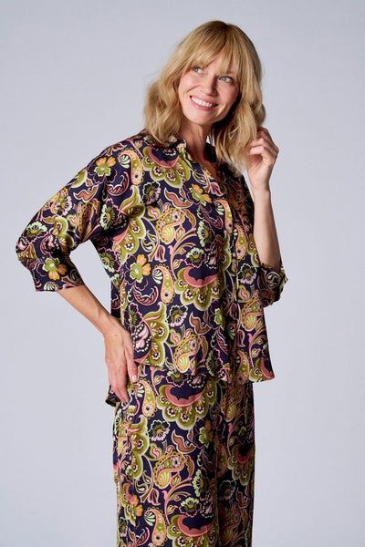 3/4 meerkleurige blouse van TERRE BLEUE met paisley-motief, driekwartmouwen en een relaxte pasvorm.