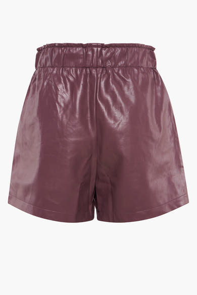 Korte rok van imitatieleer van Molly Bracken, met hoge gerimpelde taille en glanzend effect.