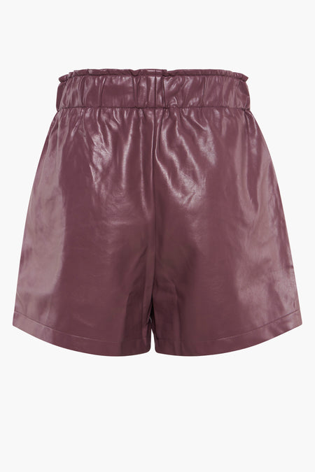 Korte rok van imitatieleer van Molly Bracken, met hoge gerimpelde taille en glanzend effect.
