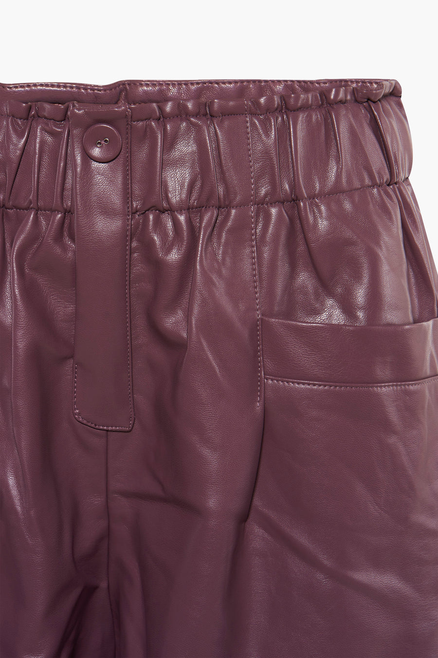 Korte violette rok van leer van Molly Bracken, met elastische tailleband en opgestikte zak.