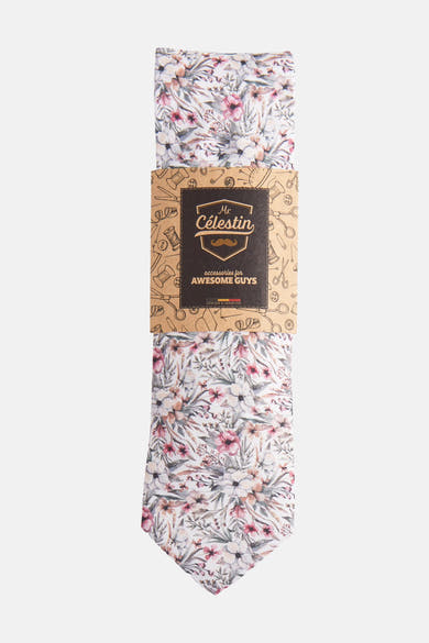 Cravate multicolore de MR. CELESTIN avec un motif floral sur toute la surface.
