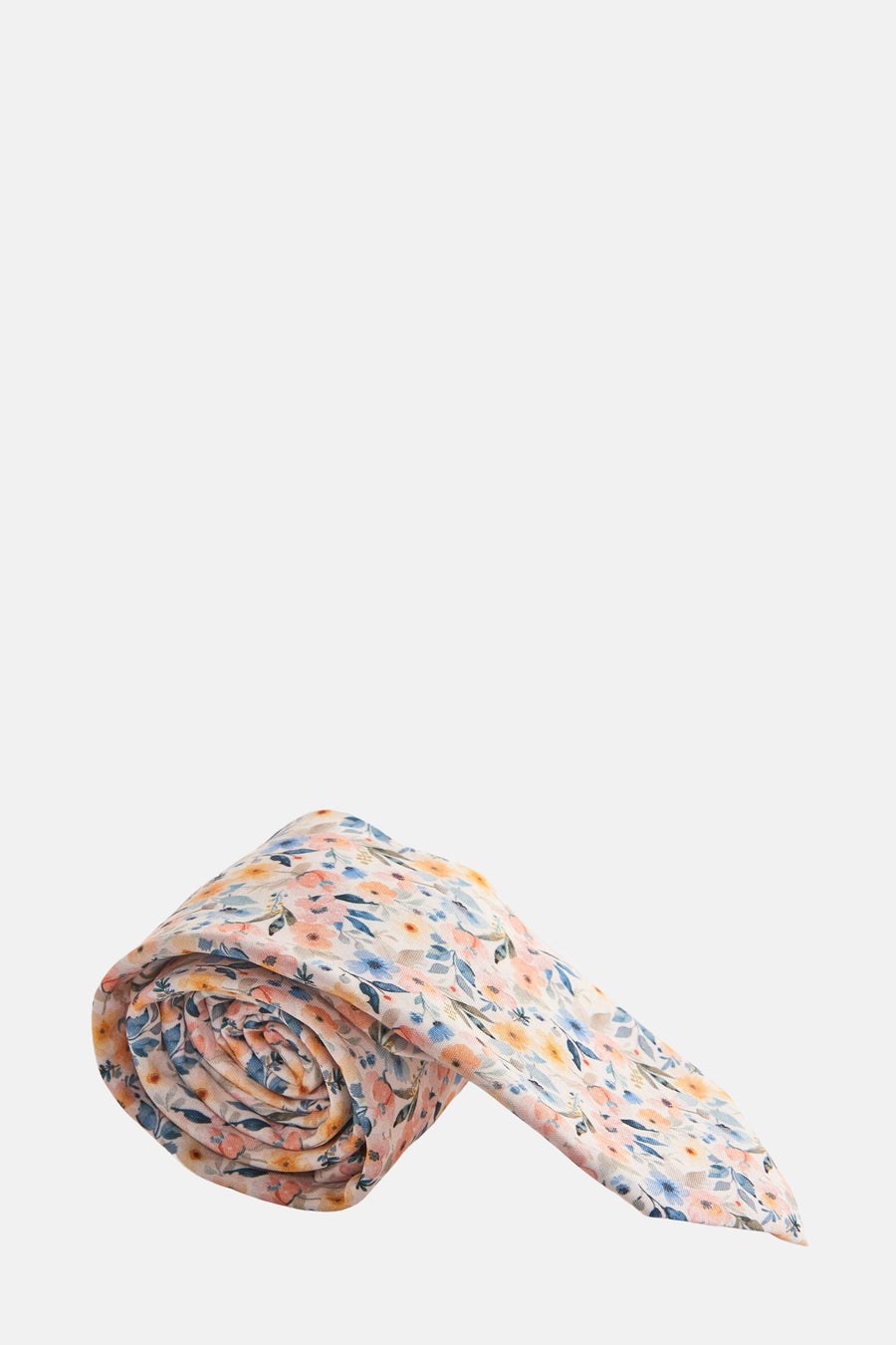 Multikleurige stropdas van MR. CELESTIN met een delicaat bloemenpatroon, om zichzelf heen gewikkeld.