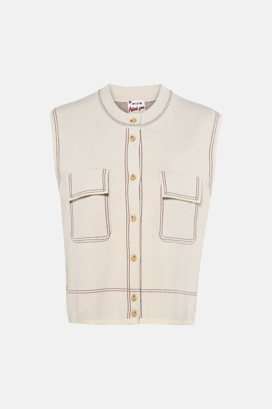 Ecru gilet van ADORE, met opgestikte zakken en een knoopsluiting aan de voorkant.