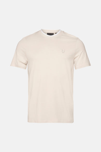 Beige T-shirt met korte mouwen van LYLE & SCOTT, met gestreepte kraag en geborduurd logo.