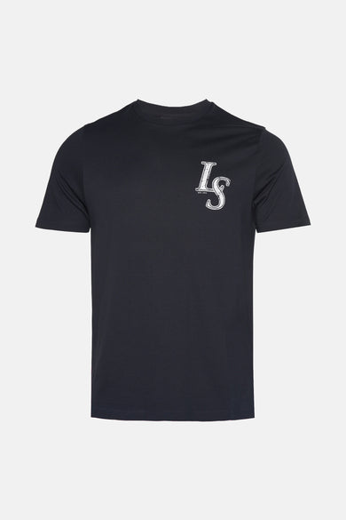 Donkerblauw T-shirt met korte mouwen van Lyle & Scott met vintage logo-opdruk.
