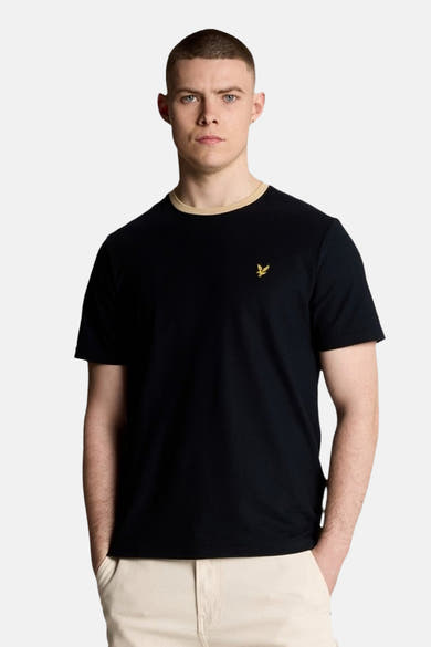 T-shirt à manches courtes bleu de LYLE & SCOTT, avec col contrastant et logo brodé sur la poitrine.