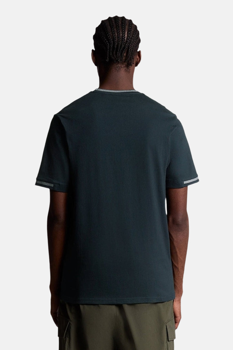 Blauw T-shirt met korte mouwen van LYLE & SCOTT, met ronde hals en mouwen met geribbelde details, achterzijde.