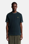 Blauw T-shirt met korte mouwen van LYLE & SCOTT met contrasterende kraag en mouwboorden.