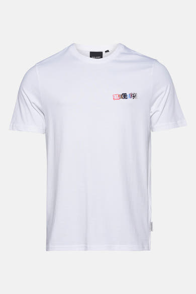 T-shirt blanc à manches courtes de LYLE & SCOTT avec un motif graphique sur le devant.