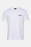 T-shirt blanc à manches courtes de LYLE & SCOTT avec un motif graphique sur le devant.
