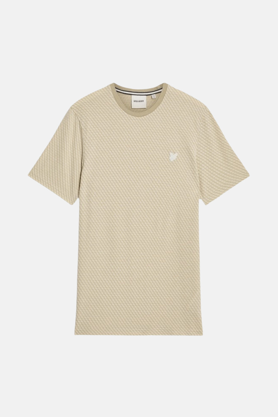 T-shirt à manches courtes beige de LYLE & SCOTT avec motif texturé en diagonale et logo brodé.