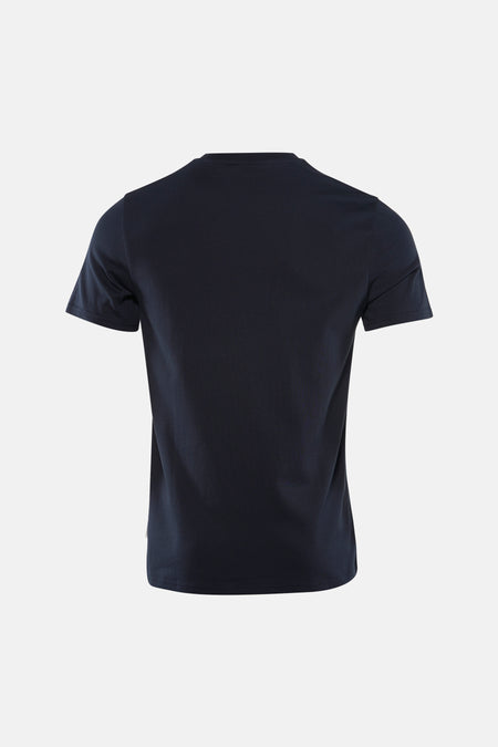 Blauw T-shirt met korte mouwen van LYLE & SCOTT, achterkant, op een effen achtergrond.