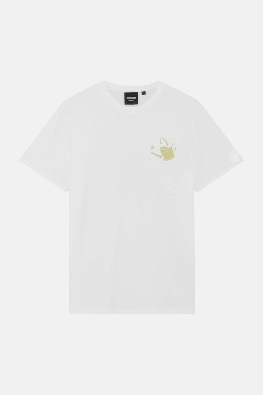 Wit T-shirt van LYLE & SCOTT met een groene gieter op de borst.