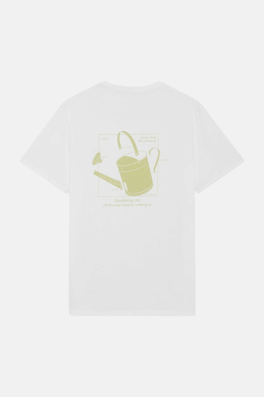 T-shirt blanc de LYLE & SCOTT, dos avec un imprimé graphique d'un schéma d'arrosoir.