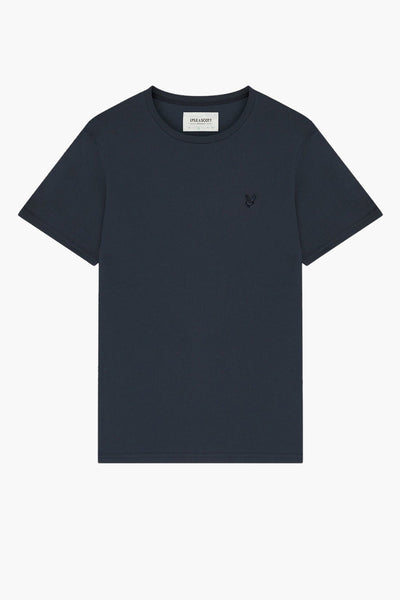 T-shirt bleu à manches courtes de LYLE & SCOTT, avec un logo brodé discret sur la poitrine.