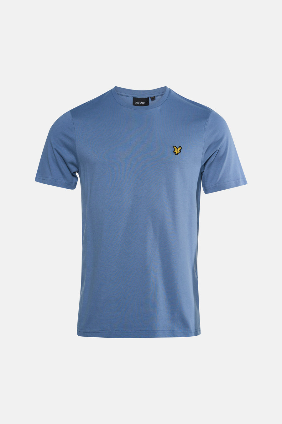 Blue short-sleeve T-shirt by Lyle & Scott with small embroidered eagle logo on chest, ribbed crew neck, and clean front view.