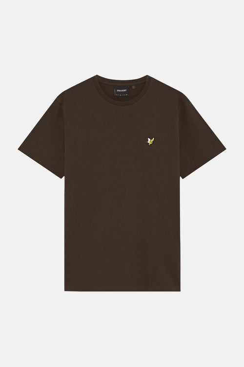 T-shirt brun de LYLE & SCOTT à col rond, orné d'un petit logo aigle jaune sur la poitrine.