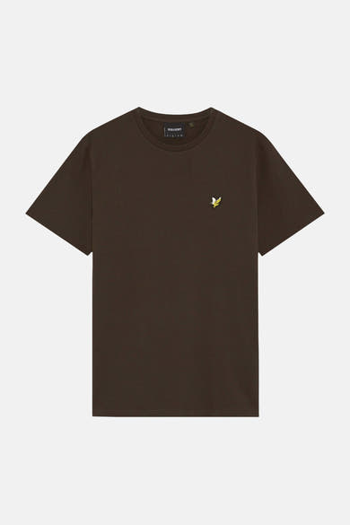 T-shirt brun de LYLE & SCOTT à col rond, orné d'un petit logo aigle jaune sur la poitrine.