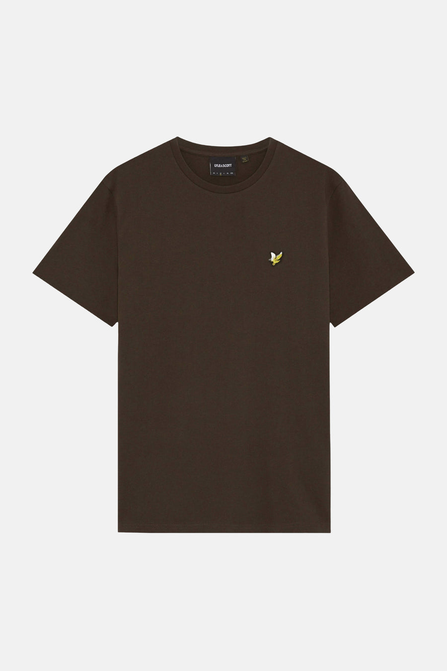 T-shirt brun de LYLE & SCOTT à col rond, orné d'un petit logo aigle jaune sur la poitrine.