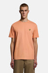 Effaalkleurig T-shirt van LYLE & SCOTT, achterkant, gedragen door een man met een kaki korte broek.