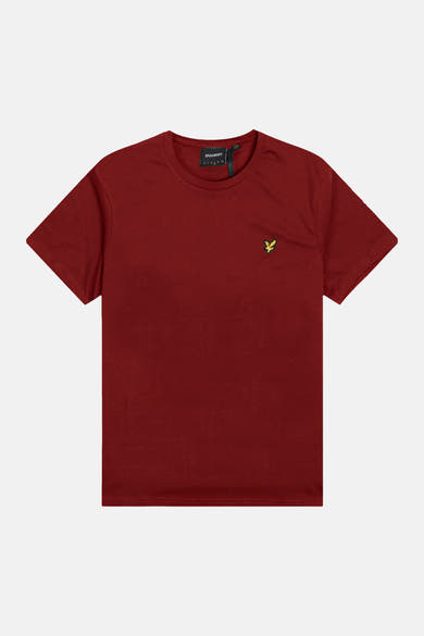 Rood T-shirt met korte mouwen van LYLE & SCOTT met een klein geborduurd geel adelaarslogo op de borst.
