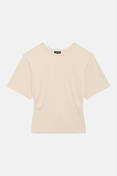 T-shirt beige à manches courtes de CAROLL, coupe ajustée avec détails structurés sur les côtés.