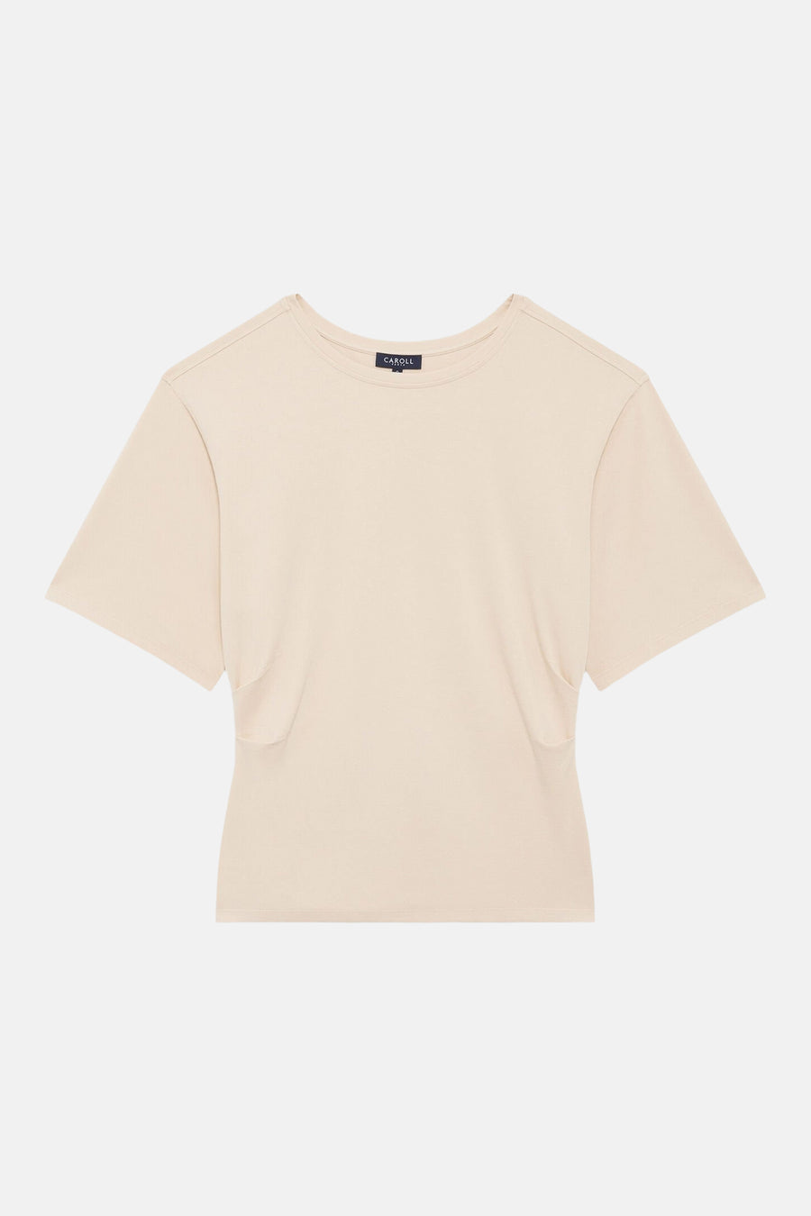 T-shirt beige à manches courtes de CAROLL, coupe ajustée avec détails structurés sur les côtés.