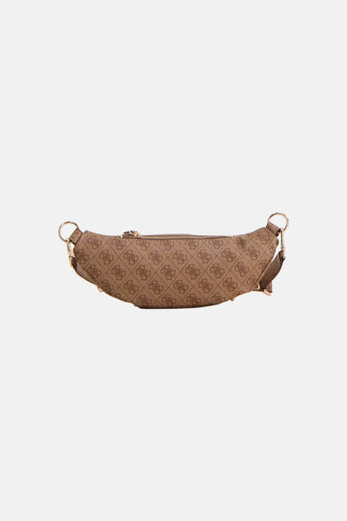 Sac à bandoulière brun de Guess, avec motif à logo répété sur toute la surface.
