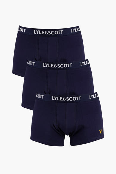 Blauwe boxer van LYLE & SCOTT met geborduurd geel logo aan de zijkant.