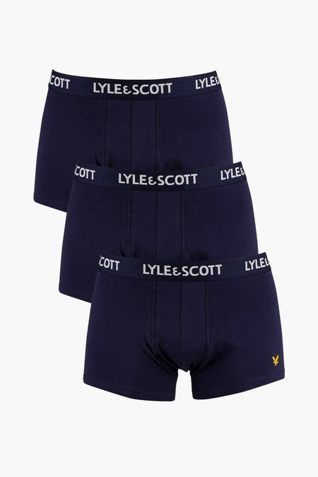 Blauwe boxer van LYLE & SCOTT met geborduurd geel logo aan de zijkant.