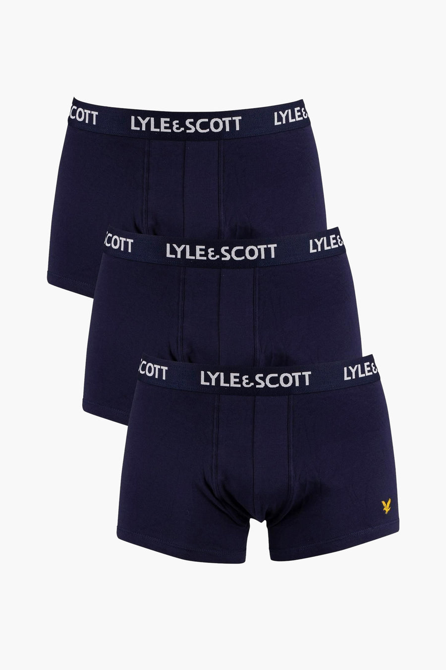 Blauwe boxer van LYLE & SCOTT met geborduurd geel logo aan de zijkant.