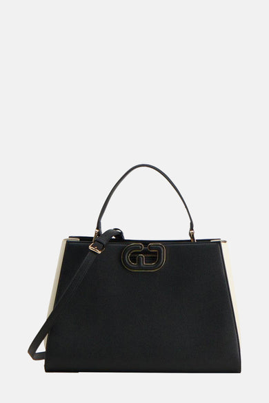 Sac à main noir en similicuir de Gaudi Jeans avec bandoulière et logo doré.