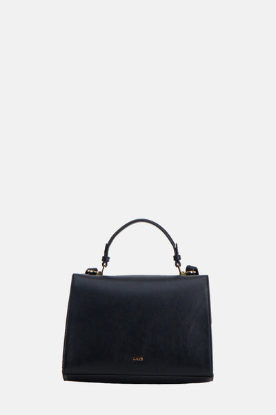 Sac à bandoulière noir Gaudi Jeans, avec une poignée supérieure arquée et des détails dorés.
