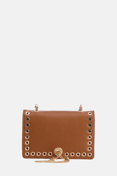 Sac à bandoulière brun Gaudi Jeans, orné d'œillets métalliques et de détails dorés.
