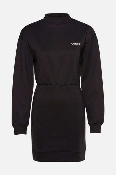 Robe noire à manches longues de Guess avec logo blanc sur le devant.