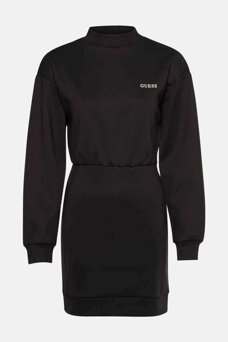 Robe noire à manches longues de Guess avec logo blanc sur le devant.