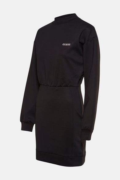 Robe noire à manches longues de Guess, avec le logo brodé sur le devant.