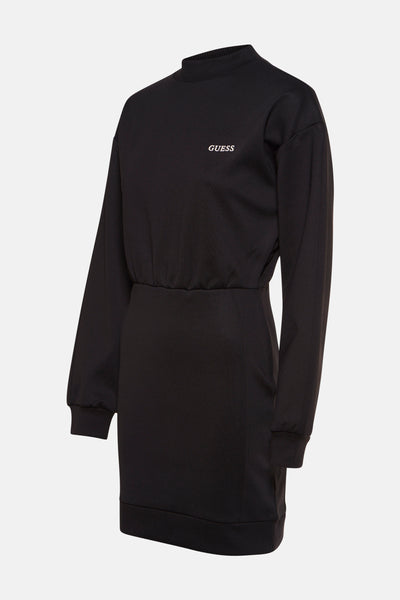 Robe noire à manches longues de Guess, avec le logo brodé sur le devant.