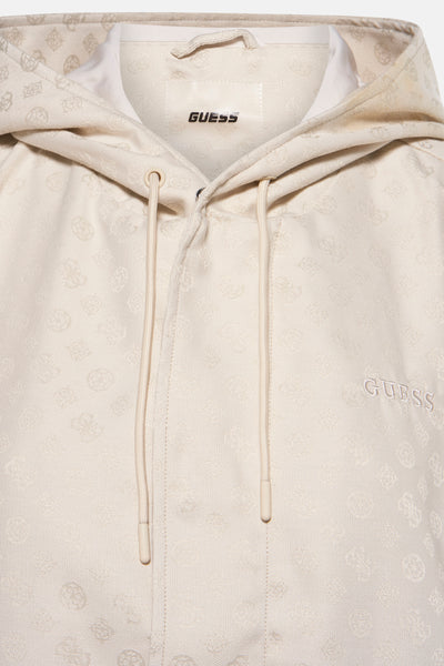 Veste courte écru de Guess avec capuche à cordon de serrage et motif subtil répété.