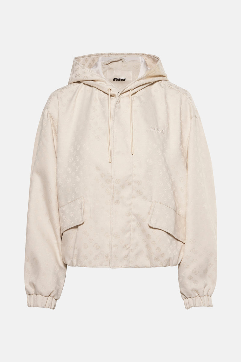 Veste courte écru de Guess avec capuche et motif monogramme ton sur ton.