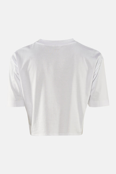 T-shirt blanc à manches courtes de Guess, vu de dos, sur un fond neutre.