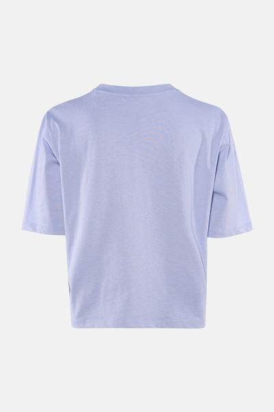 T-shirt bleu à manches courtes de Guess, uni, sur un fond blanc.
