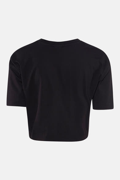 T-shirt noir à manches courtes de Guess, uni et décontracté, présenté de dos.