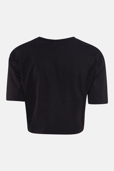 T-shirt noir à manches courtes de Guess, uni et décontracté, présenté de dos.